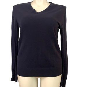 Navy V-Neck Pullover Long-Sleeve Cotton Blend Sweater | Sz M